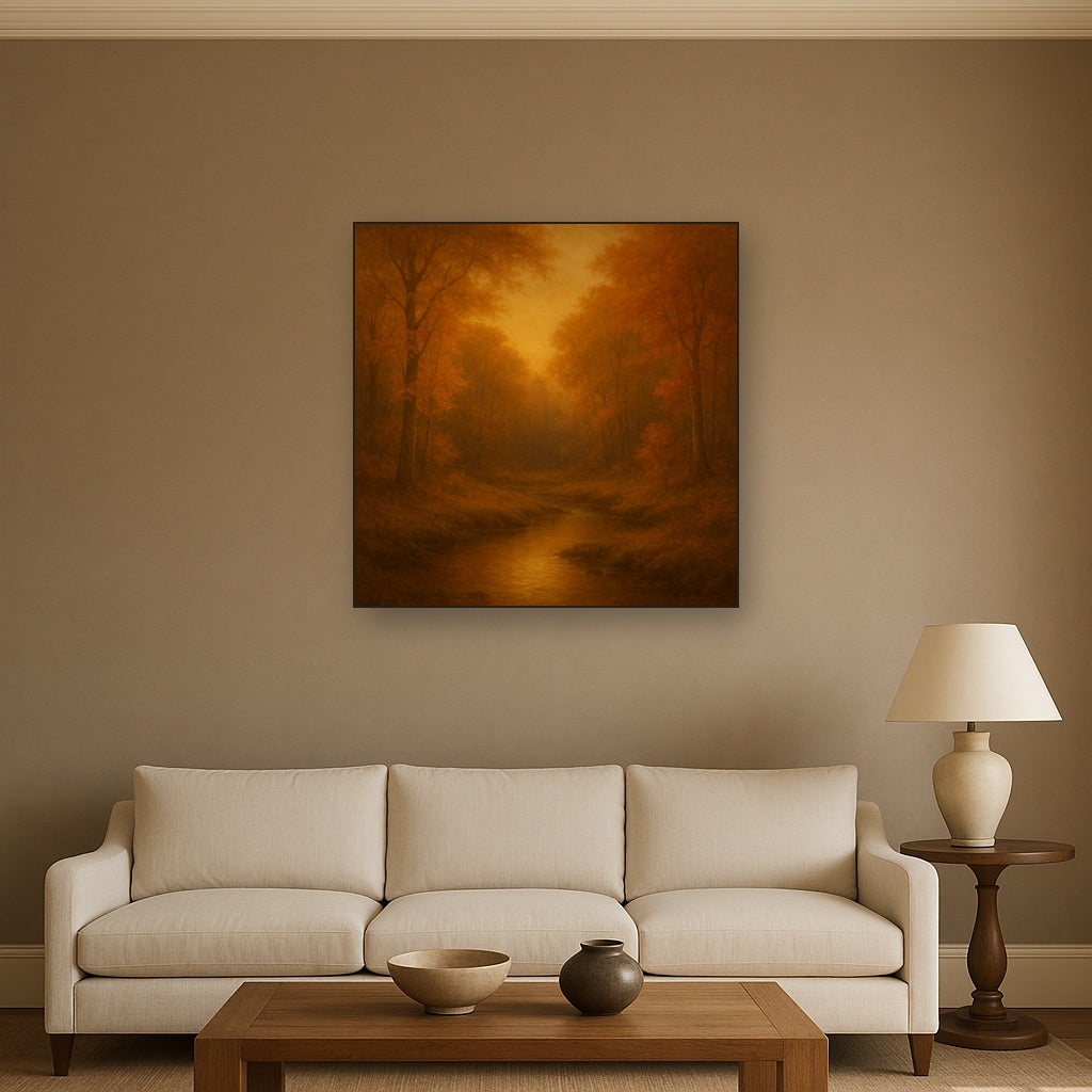 Secluded Woodland Brook in Autumn Glow No. 5 Oil Painting - View 2