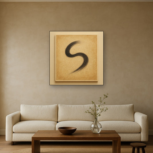 Aged Rice Paper & Charcoal Calligraphic Balance No. 26 Oil Painting - View 2