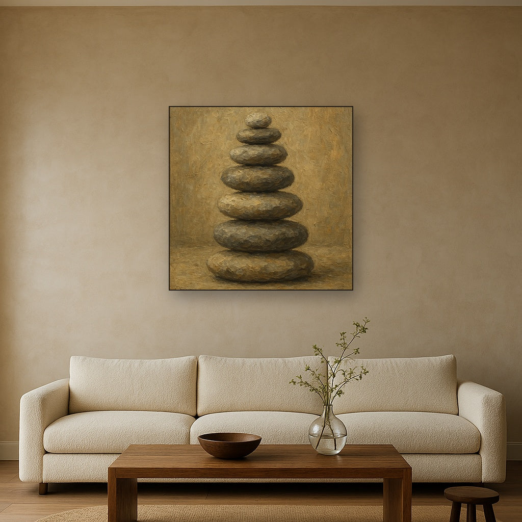 Zen Stone Cairn Balance Wabi-Sabi Oil Painting - View 2
