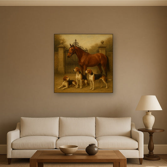 Hunting Hounds & Thoroughbred by Estate Gate No. 16 Oil Painting - View 2