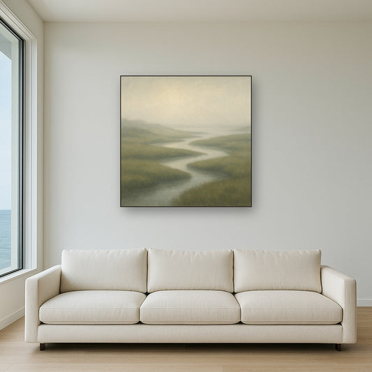 Morning Fog over Cape Cod Tidal Marsh No. 3 Oil Painting - View 2
