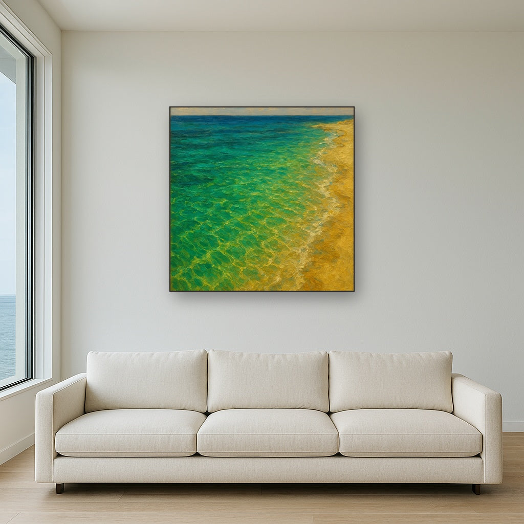 Sunlit Emerald Shallows Coastal Oil Painting - View 2