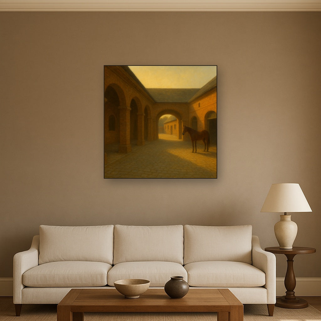 Equestrian Stable Courtyard in Late Afternoon No. 8 Oil Painting - View 2