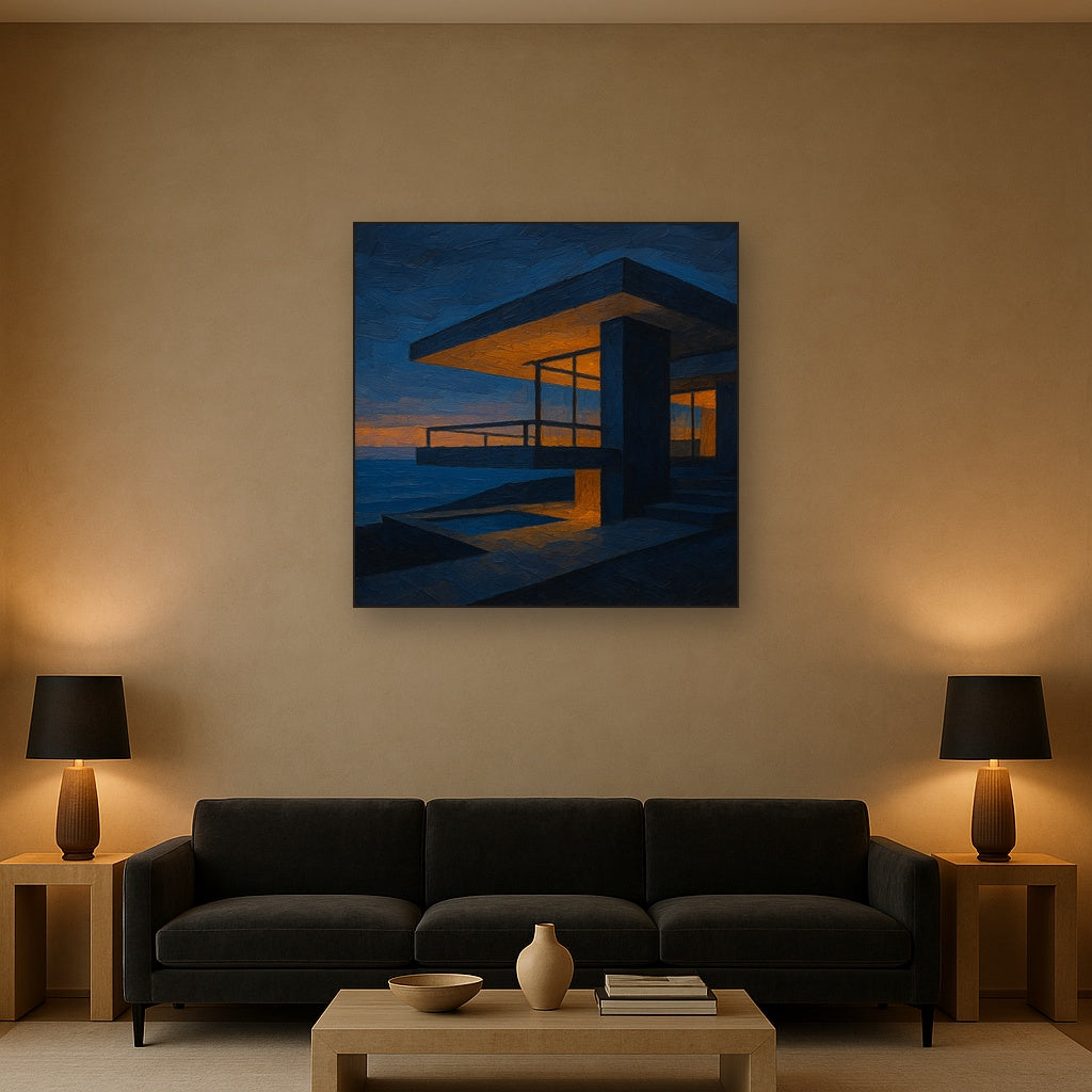 Cantilever Terrace at Twilight Geometric Oil Painting - View 2