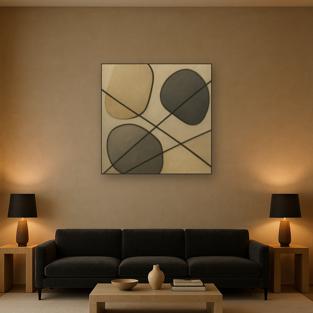 Organic Pebble Contours & Slanted Lines No. 14 Oil Painting - View 2