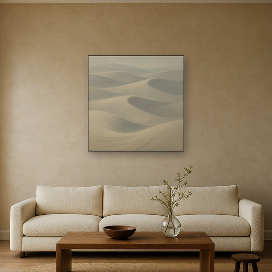 Monochrome Sand Dune Contours & Pale Slate Oil Painting - View 2