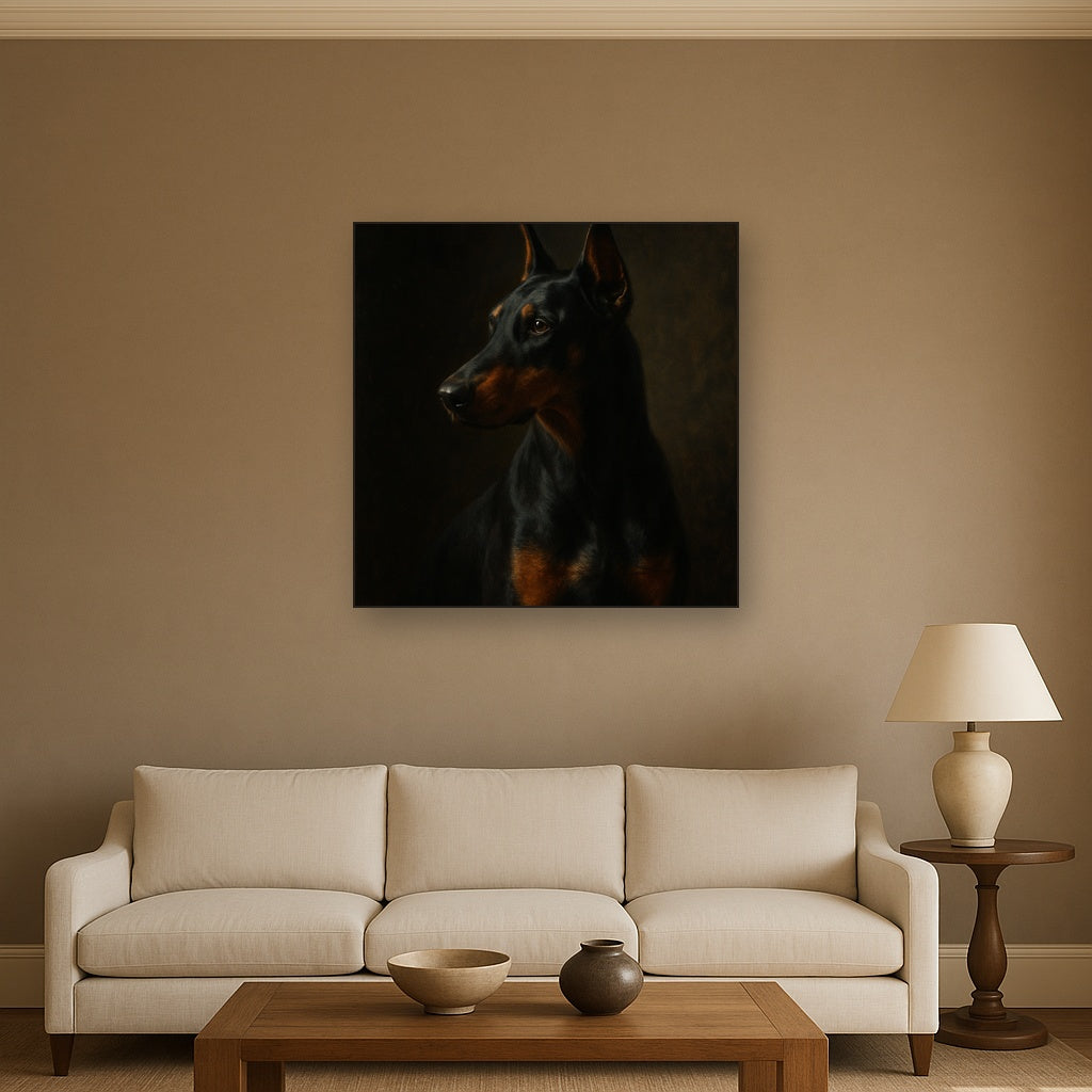 Alert Doberman Pinscher in Shadow & Light No. 7 Fine Art Oil Painting - View 2