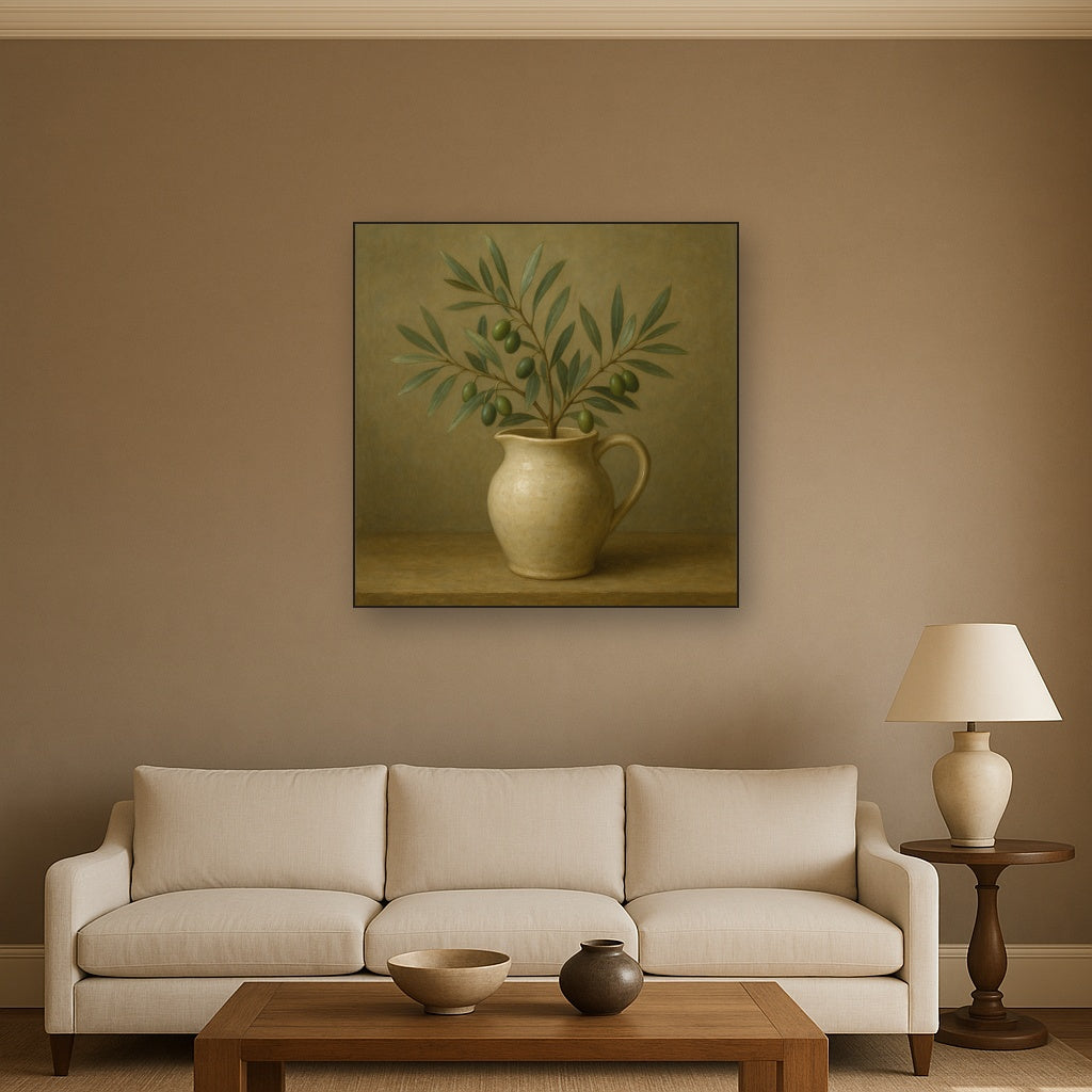 Wild Olive Sprigs in Stoneware Pitcher No. 7 Oil Painting - View 2