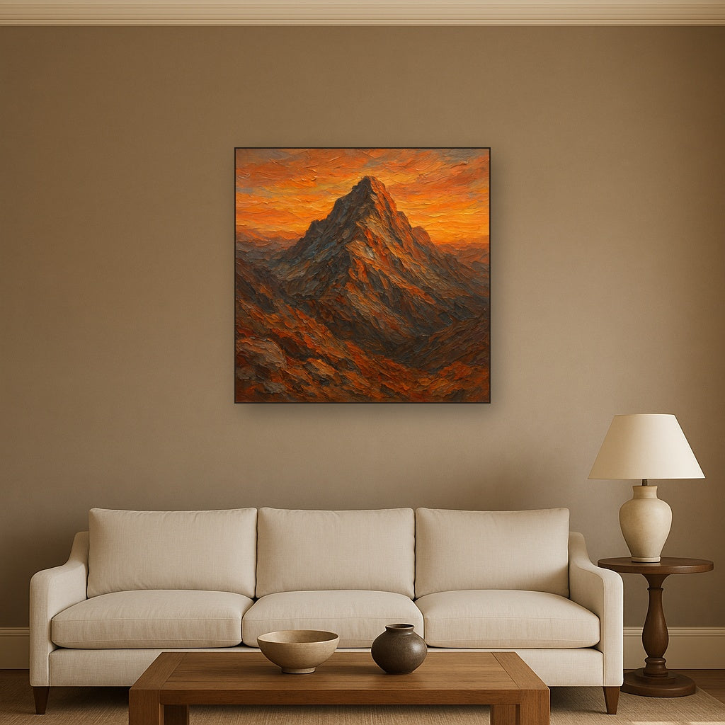 Cragged Summit Sunset Impasto Oil Painting - View 2