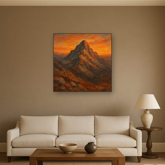 Cragged Summit Sunset Impasto Oil Painting - View 2