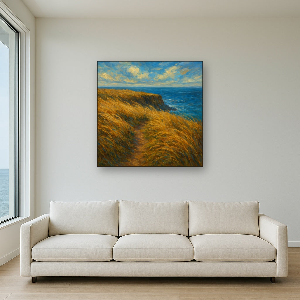 Wild Coastal Grasses on Windswept Bluff Fine Art Oil Painting - View 2