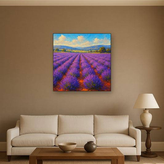 Sun-Drenched Lavender Field in Provence Vista No. 9 Fine Art Oil Painting - View 2