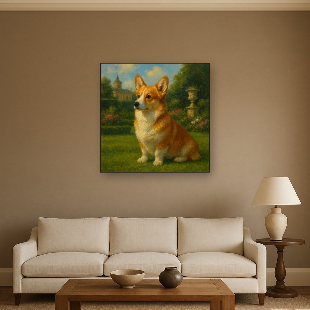 Pembroke Welsh Corgi in Royal English Garden No. 4 Fine Art Oil Painting - View 2