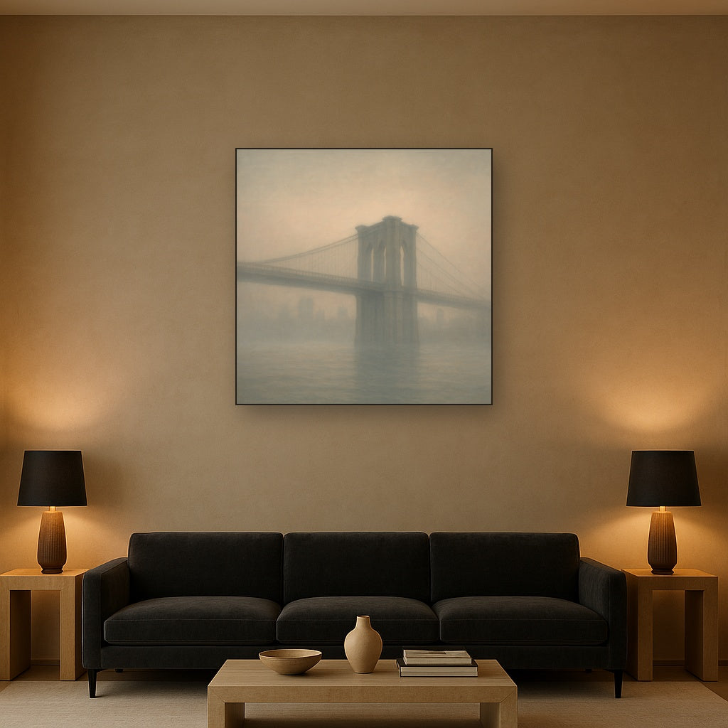 Brooklyn Bridge in Morning River Mist No. 25 Oil Painting - View 2