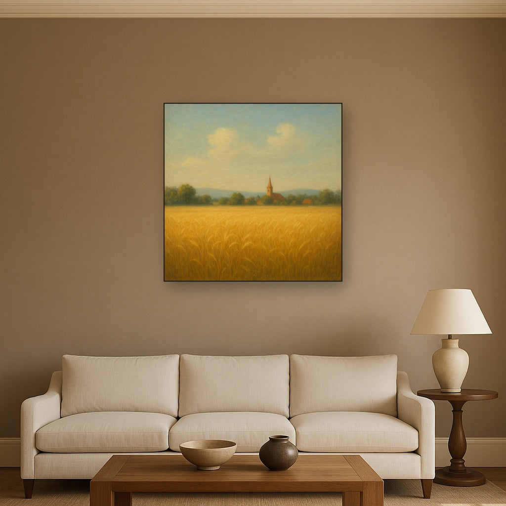 Sun-Drenched Wheatfield & Distant Village No. 3 Oil Painting - View 2