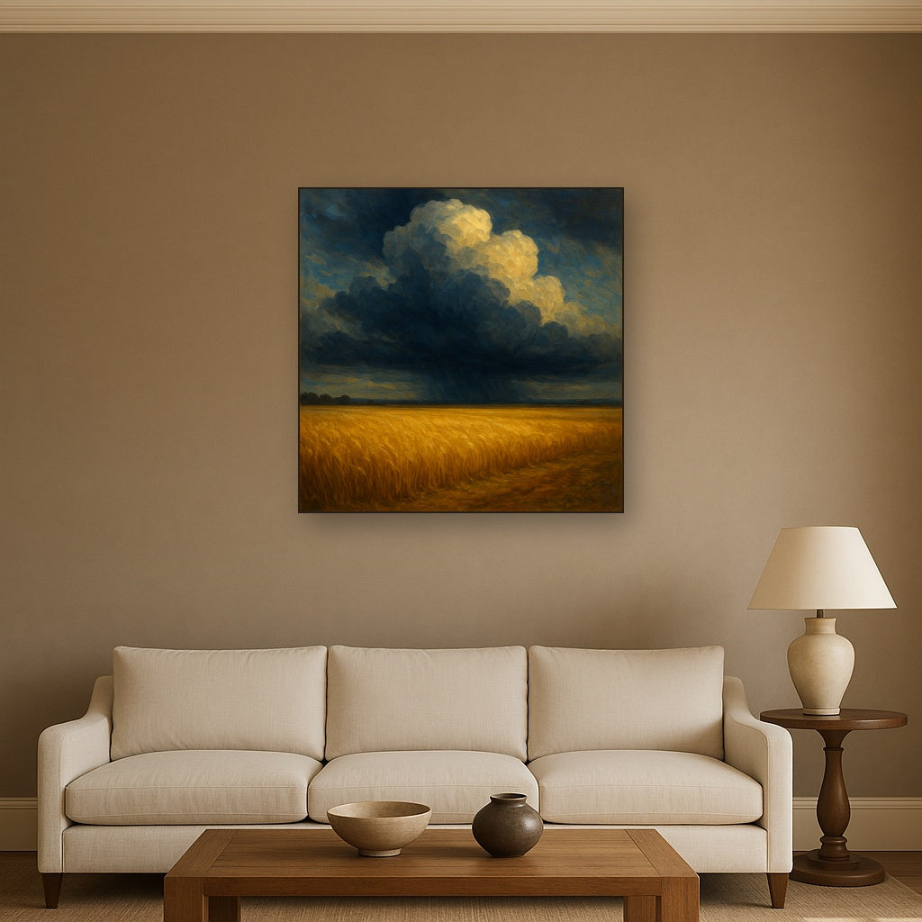 Harvest Wheatfield under Dramatic Thunderhead Sky No. 2 Fine Art Oil Painting - View 2