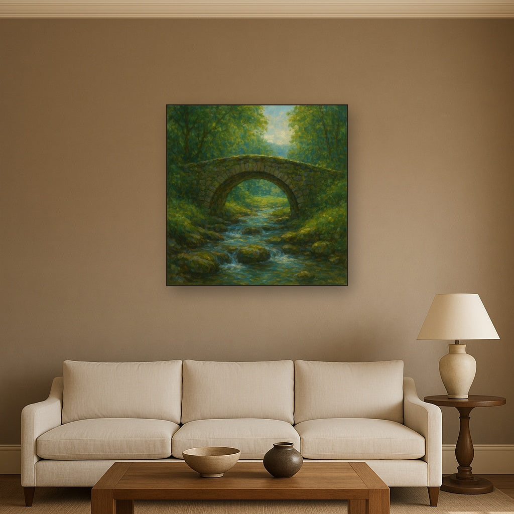 Old Stone Bridge over Bubbling Country Stream No. 6 Fine Art Oil Painting - View 2