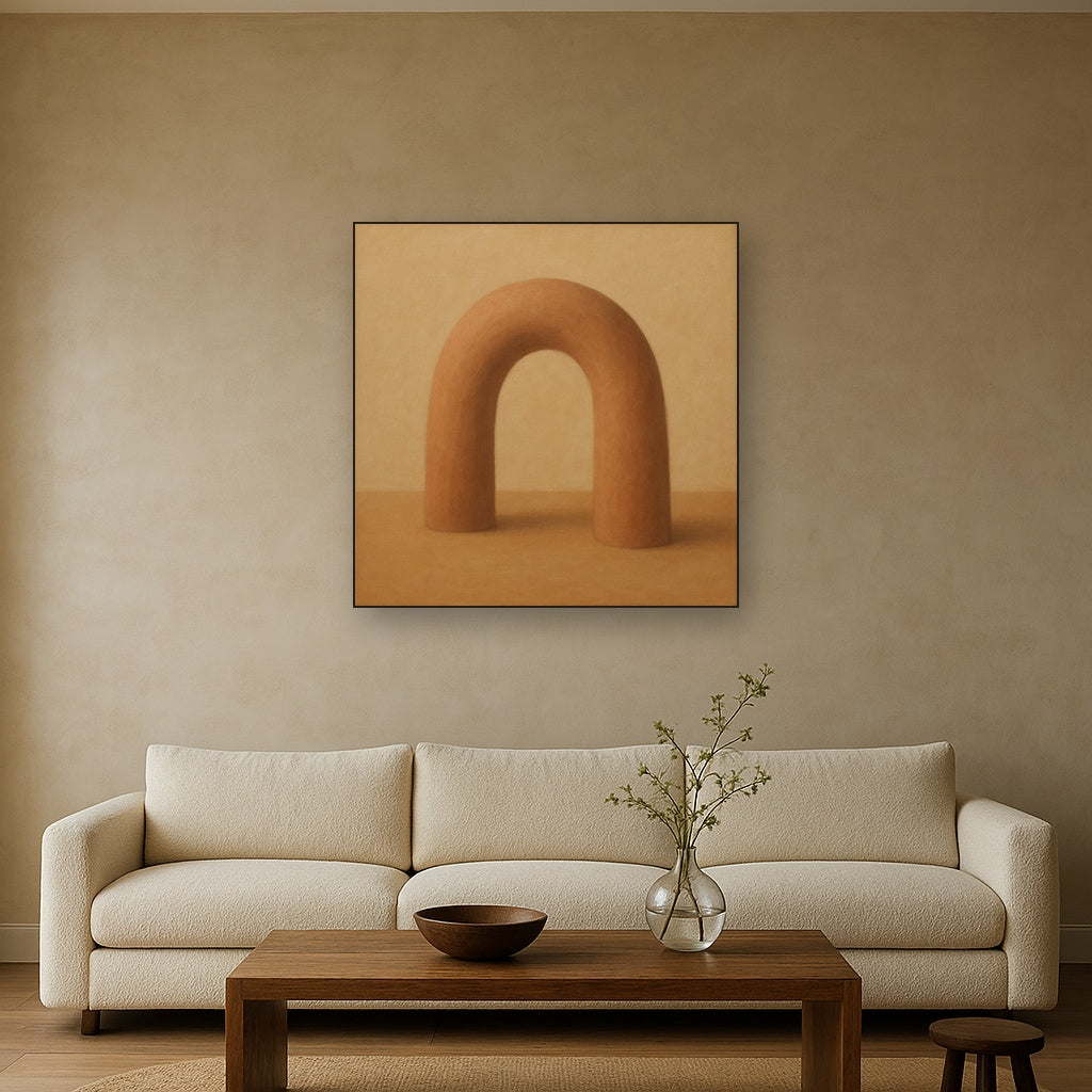Warm Beige Travertine Arch No. 1 - Modern Fine Art Oil Painting - View 2