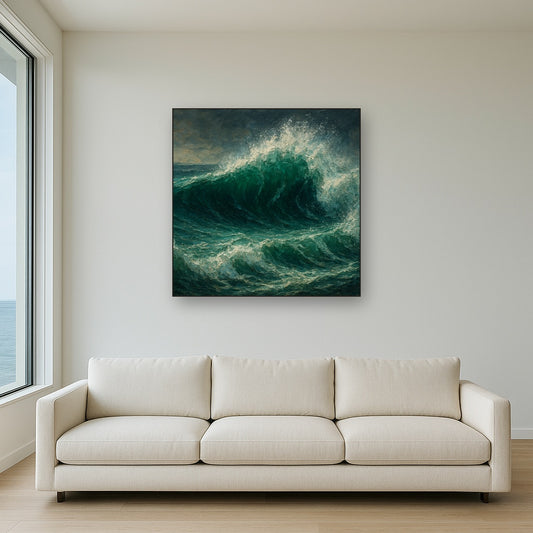 Coastal Deep Emerald Wave Oil Painting - View 2