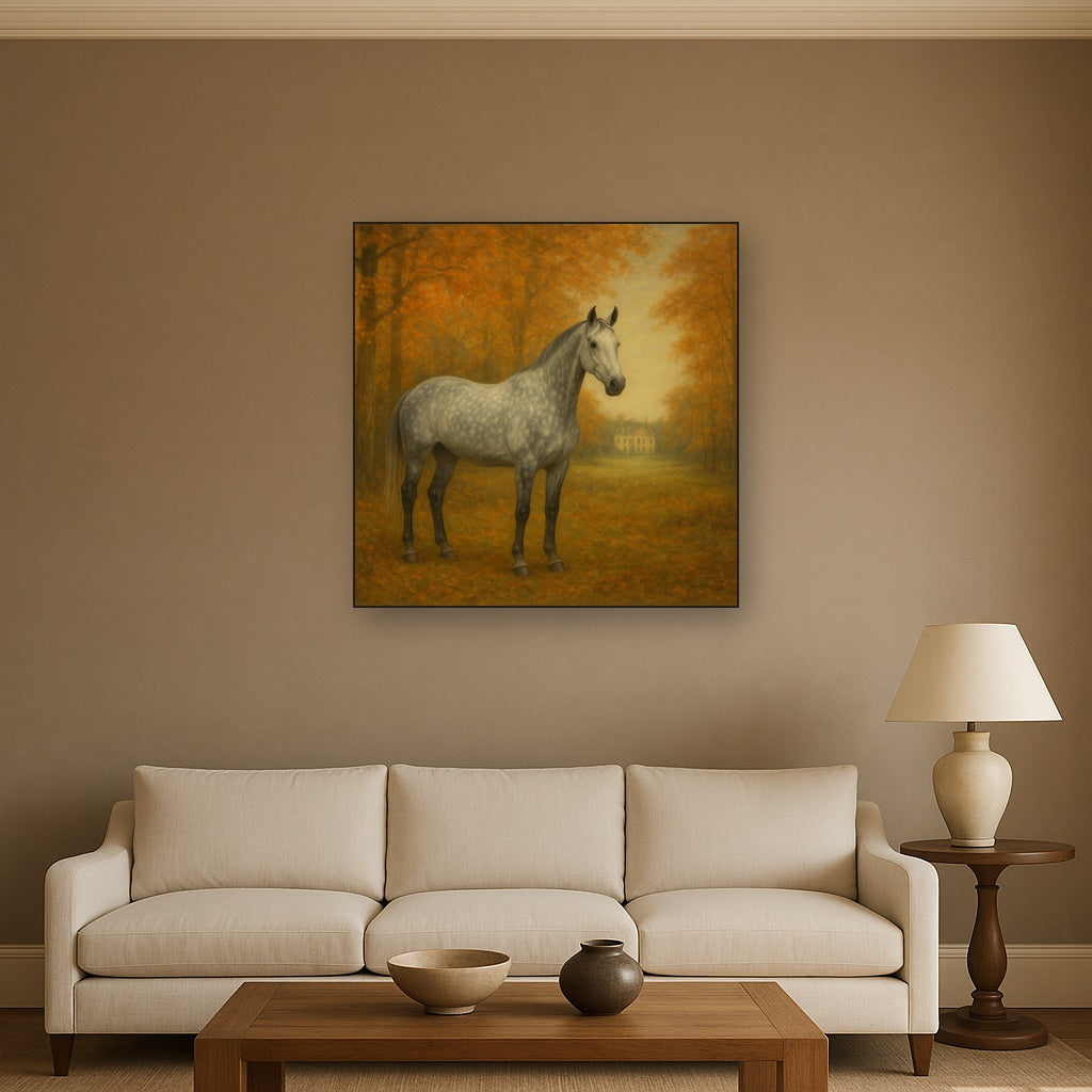 Dappled Grey Hunter in Autumn Woodland No. 10 Oil Painting - View 2
