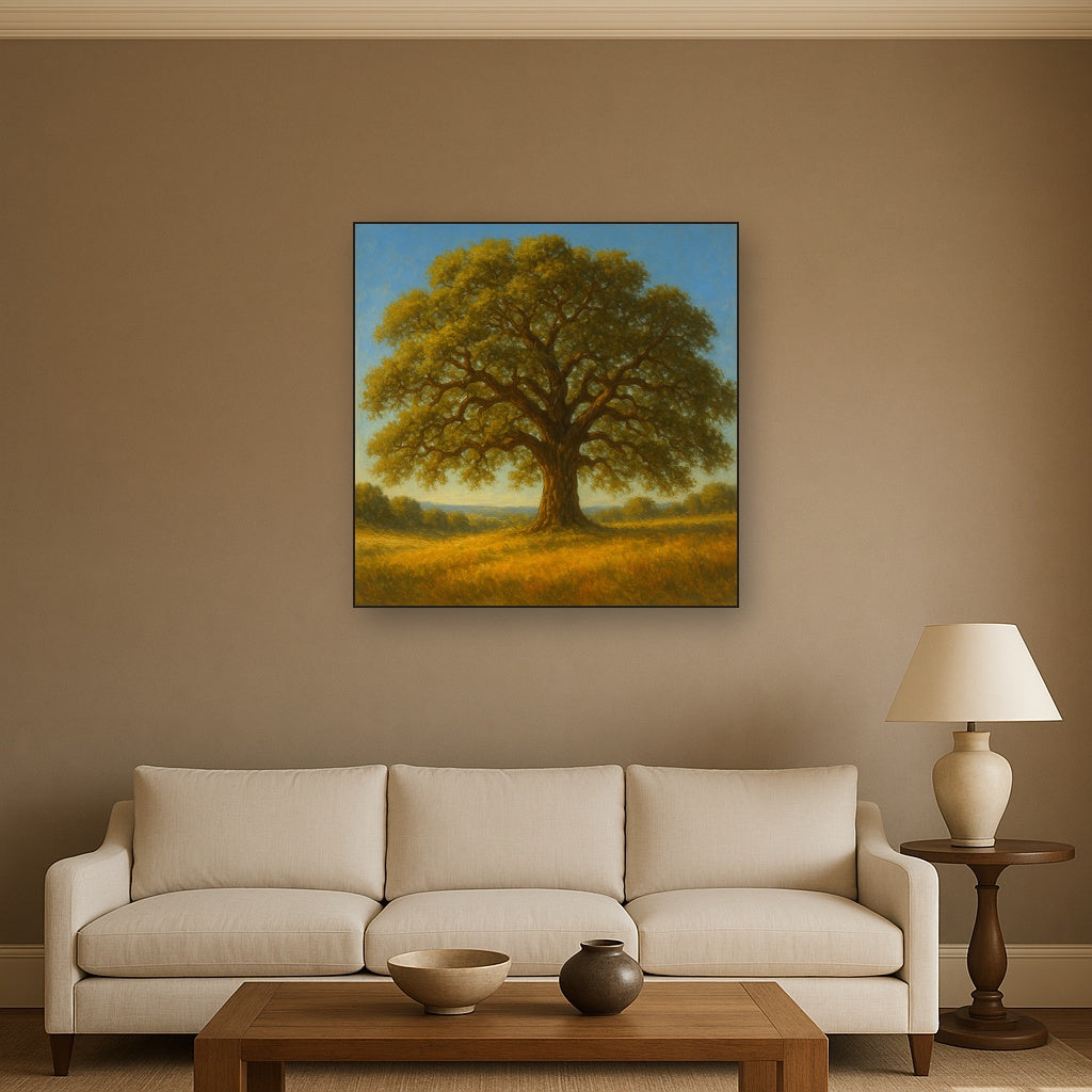 Old Oak Tree on Sunlit Meadow Ridge No. 4 Fine Art Oil Painting - View 2