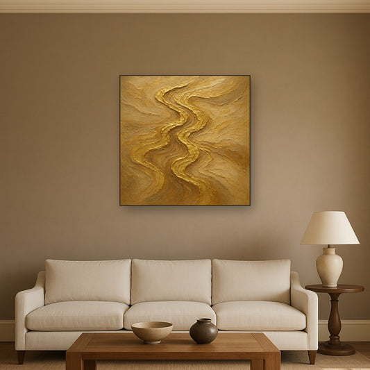 Abstract Gold Leaf Topography Oil Painting - View 2