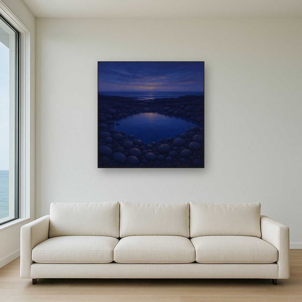 Quiet Tidal Pool in Indigo Oil Painting - View 2