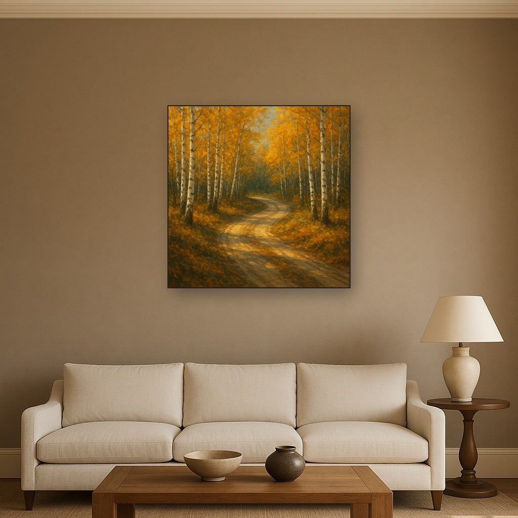 Winding Country Dirt Road through Birch Glade No. 9 Fine Art Oil Painting - View 2