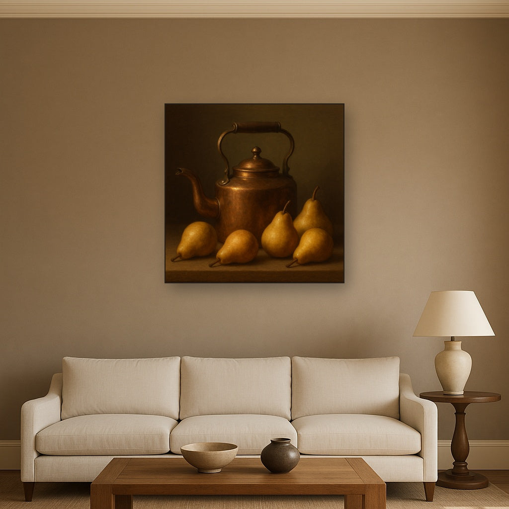 Antique Copper Kettle & Orchard Pears No. 10 Oil Painting - View 2