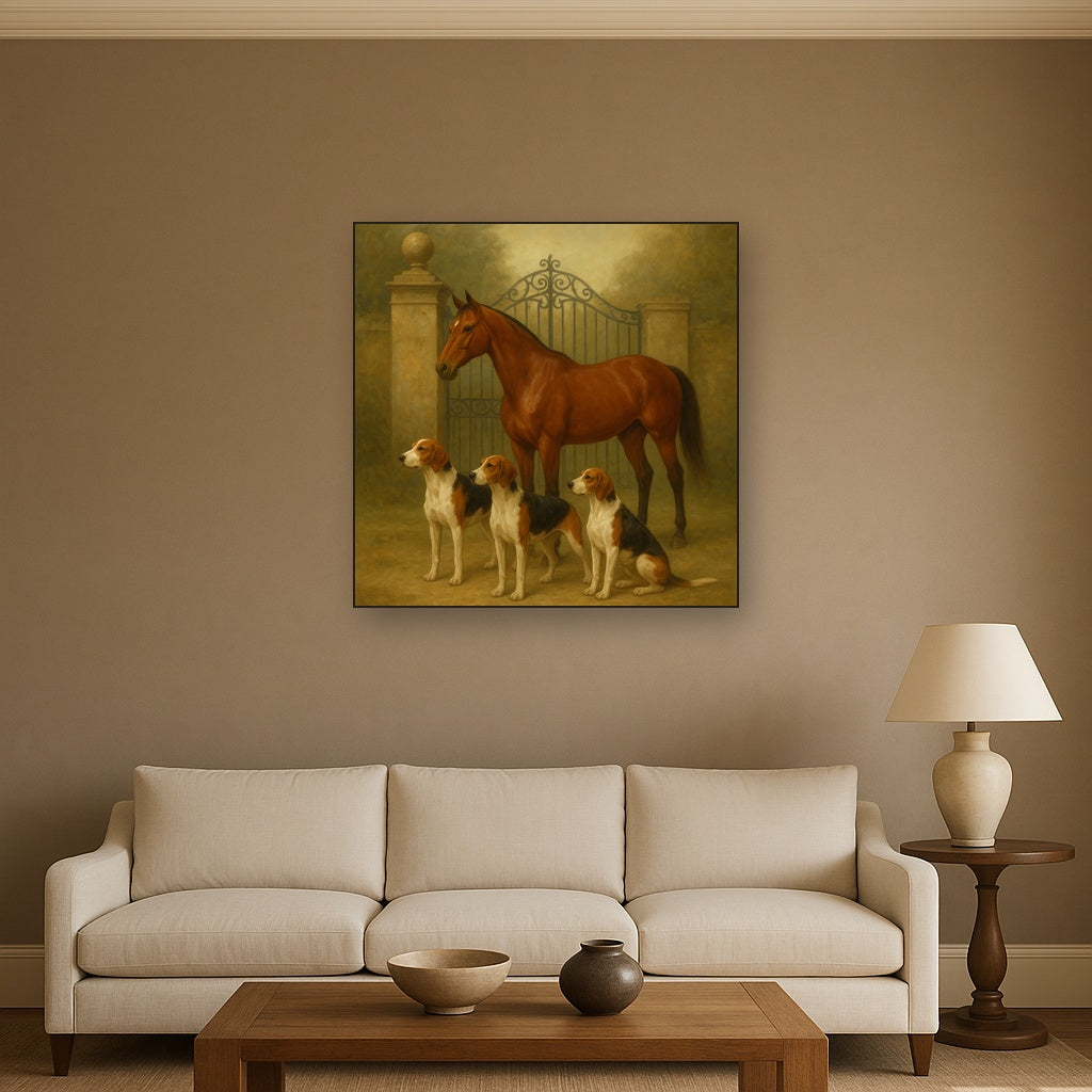 Hunting Hounds & Thoroughbred by Estate Gate No. 13 Oil Painting - View 2