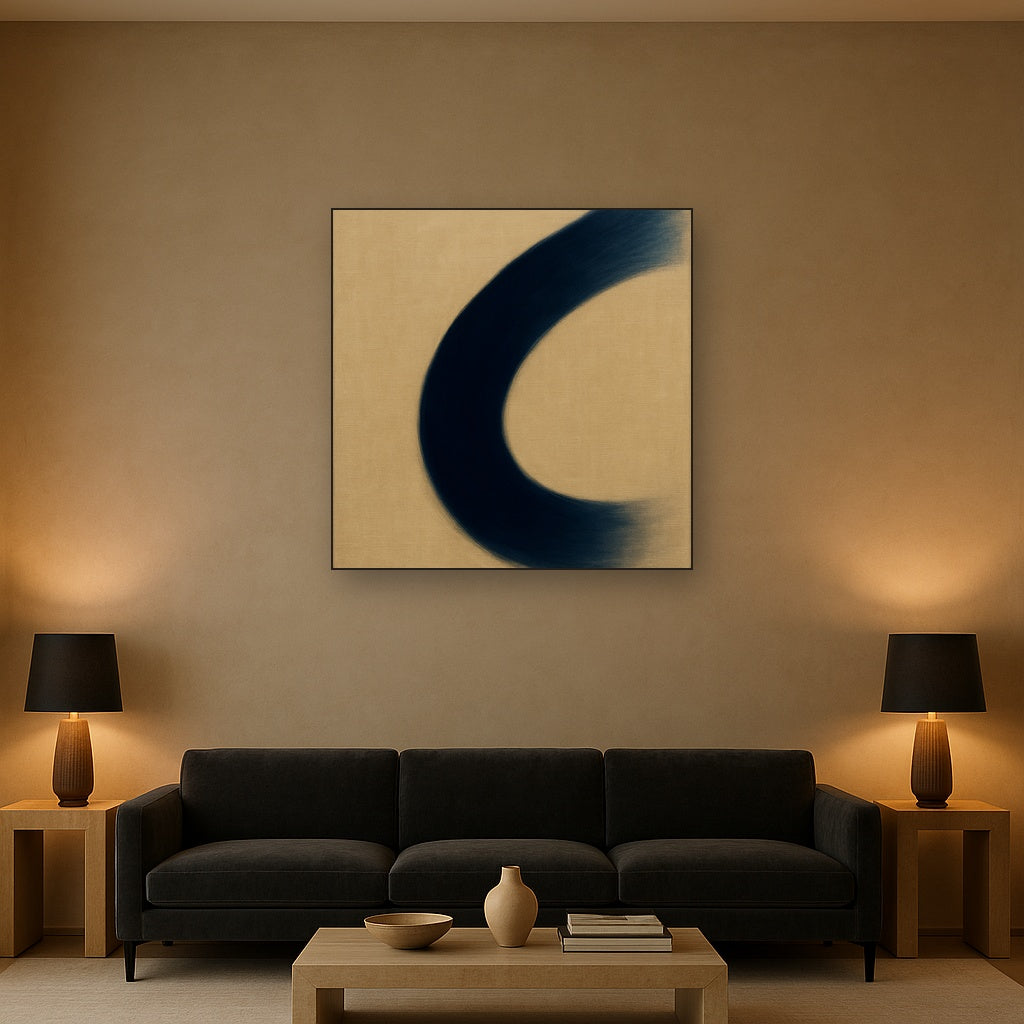 Navy Indigo & Warm Sand Sweep No. 2 - Modern Fine Art Oil Painting - View 2