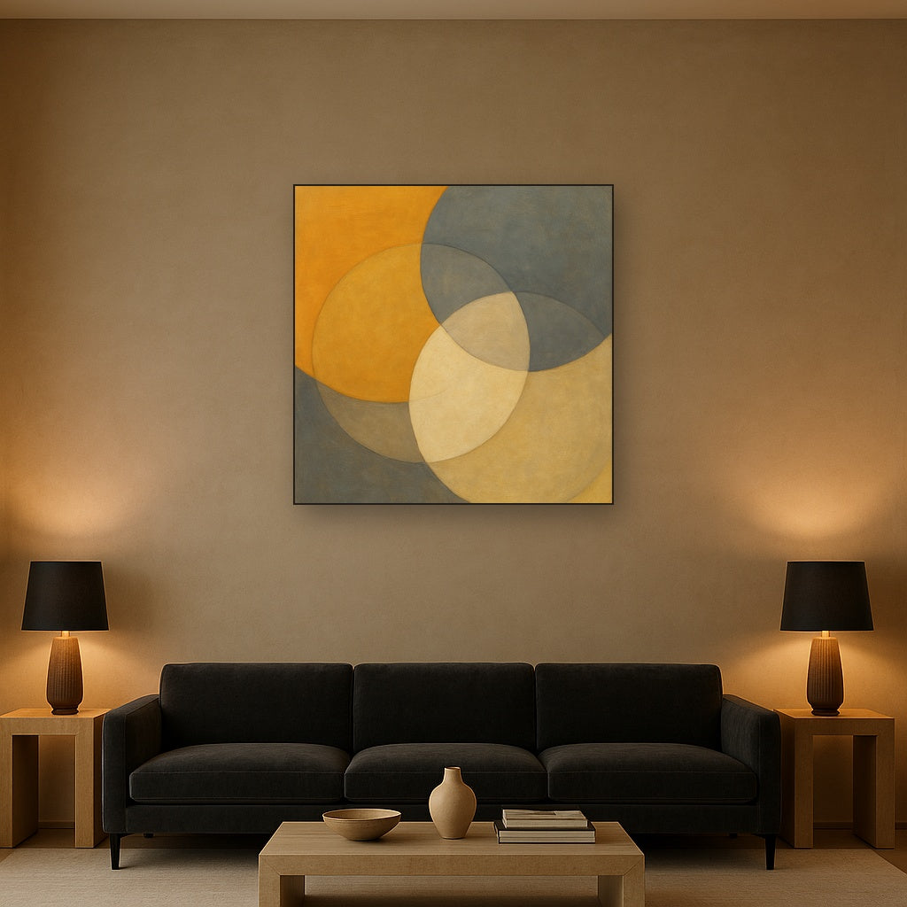 Intersecting Discs in Burnished Ochre & Slate No. 13 Fine Art Oil Painting - View 2