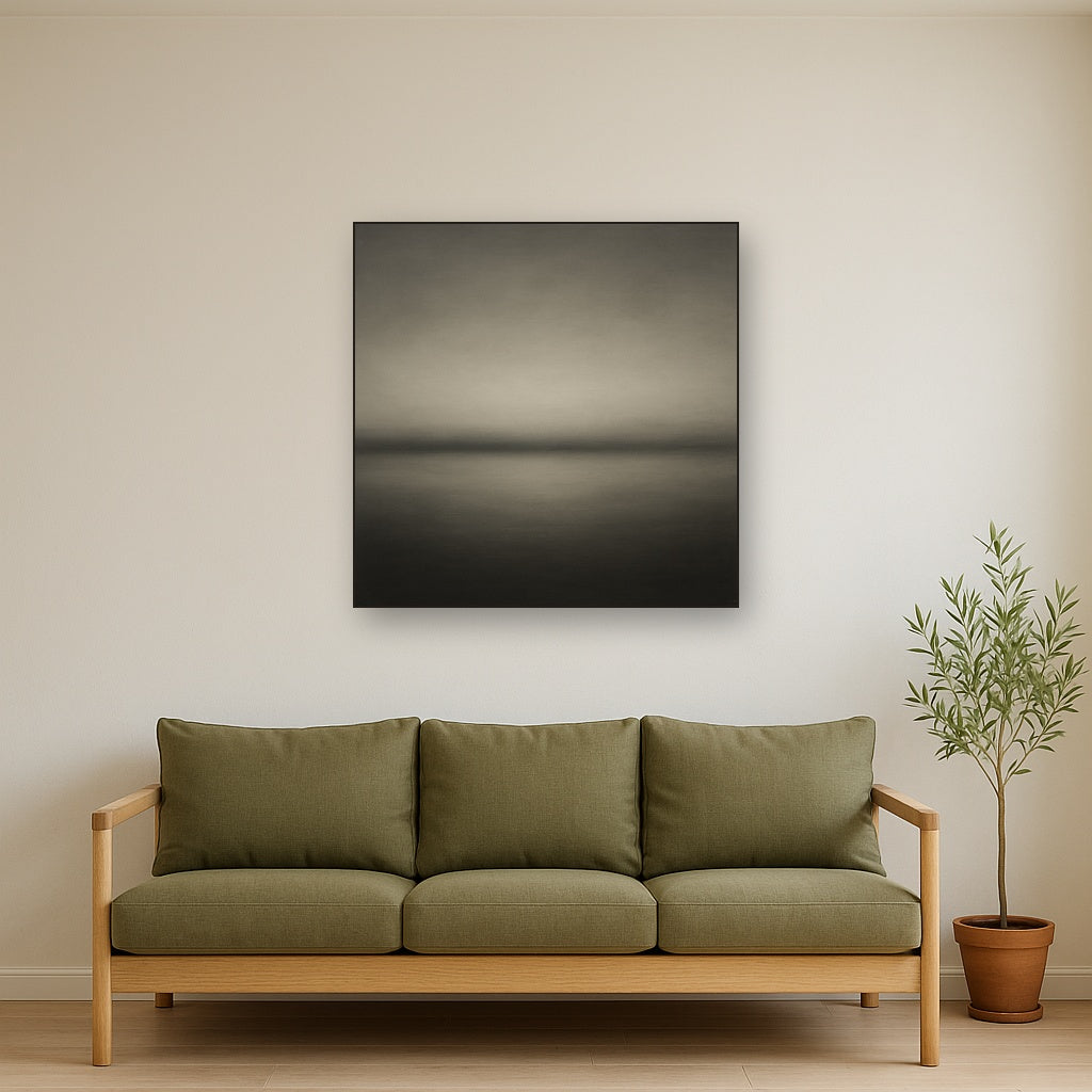 Monochrome Charcoal Drift & Soft Sfumato Horizon No. 23 Oil Painting - View 2
