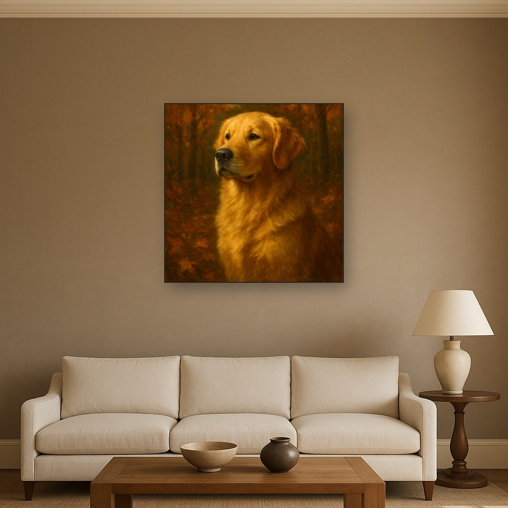 Noble Golden Retriever in Autumn Woods No. 9 Fine Art Oil Painting - View 2