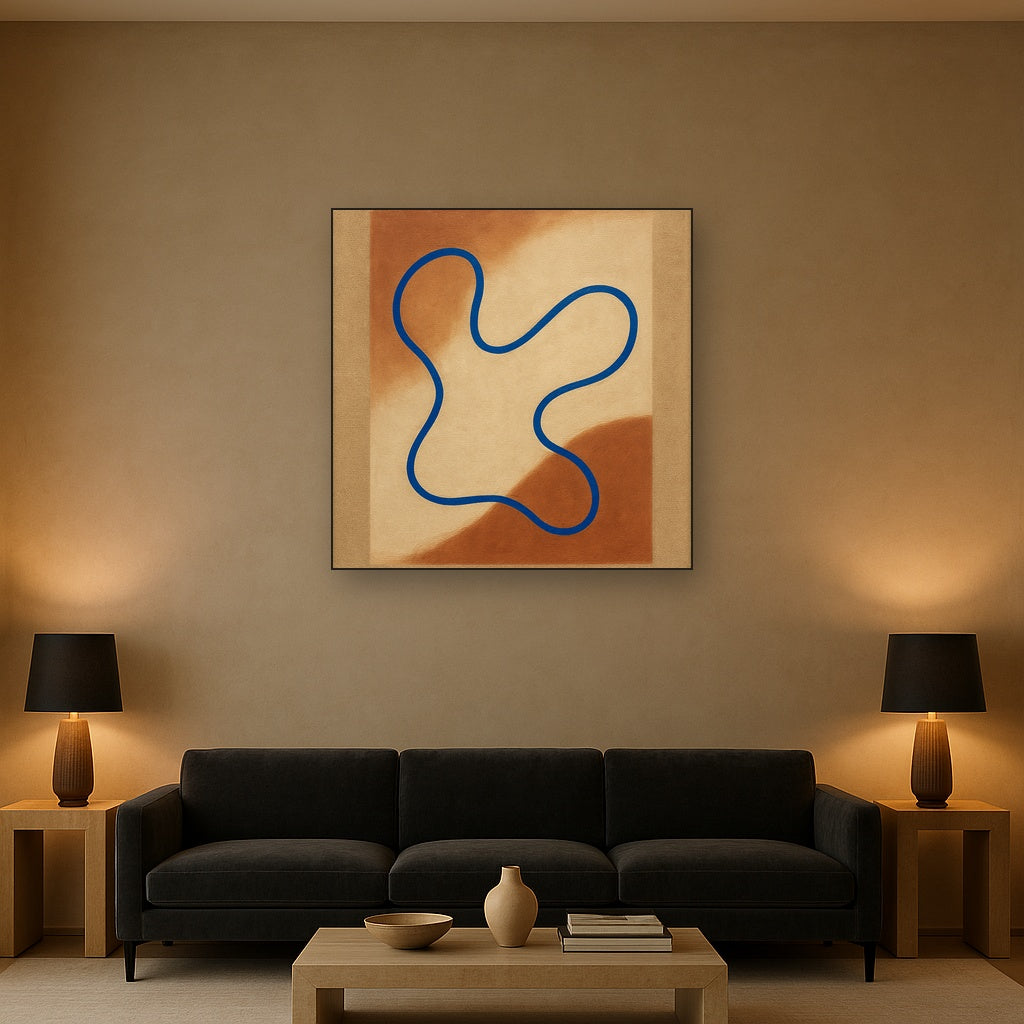 Cobalt Blue & Pale Oat Contour No. 8 - Modern Fine Art Oil Painting - View 2