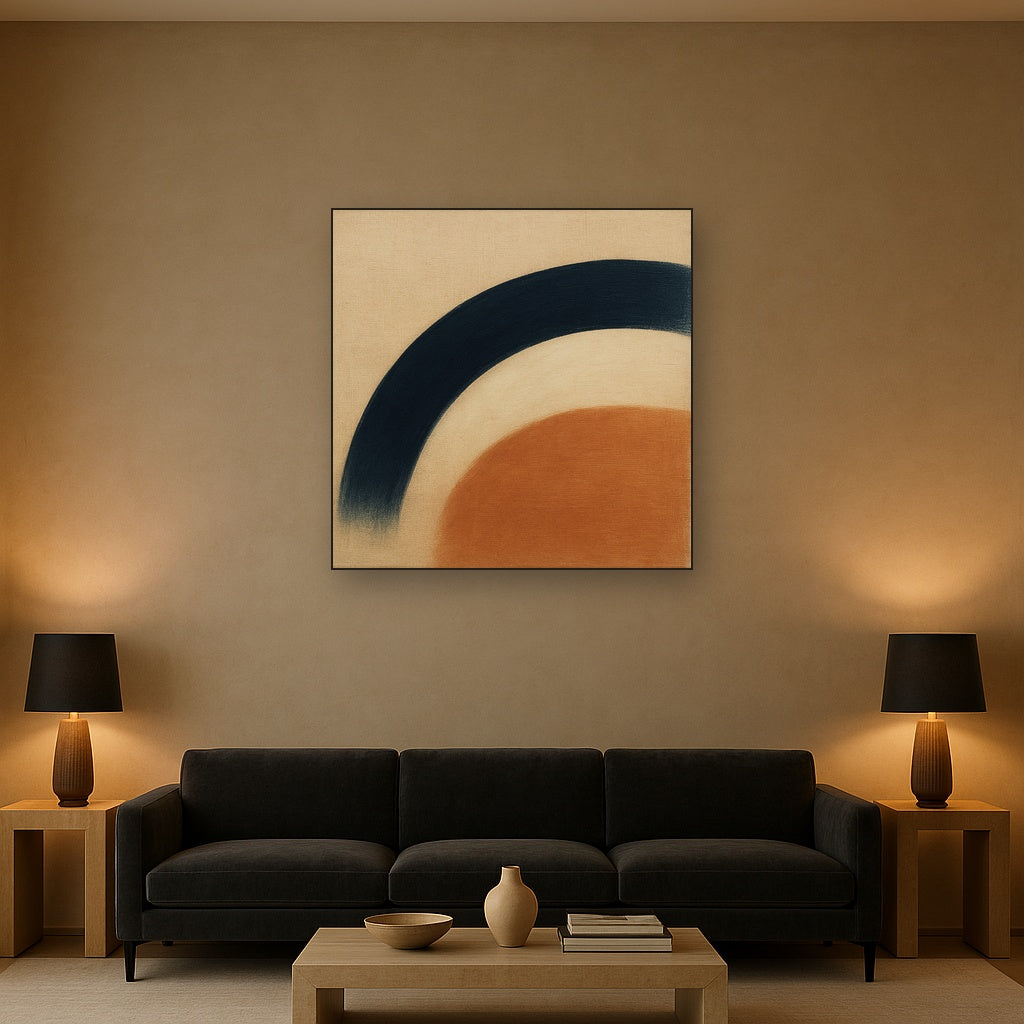 Navy Indigo & Warm Sand Sweep No. 2 - Modern Fine Art Oil Painting - View 2