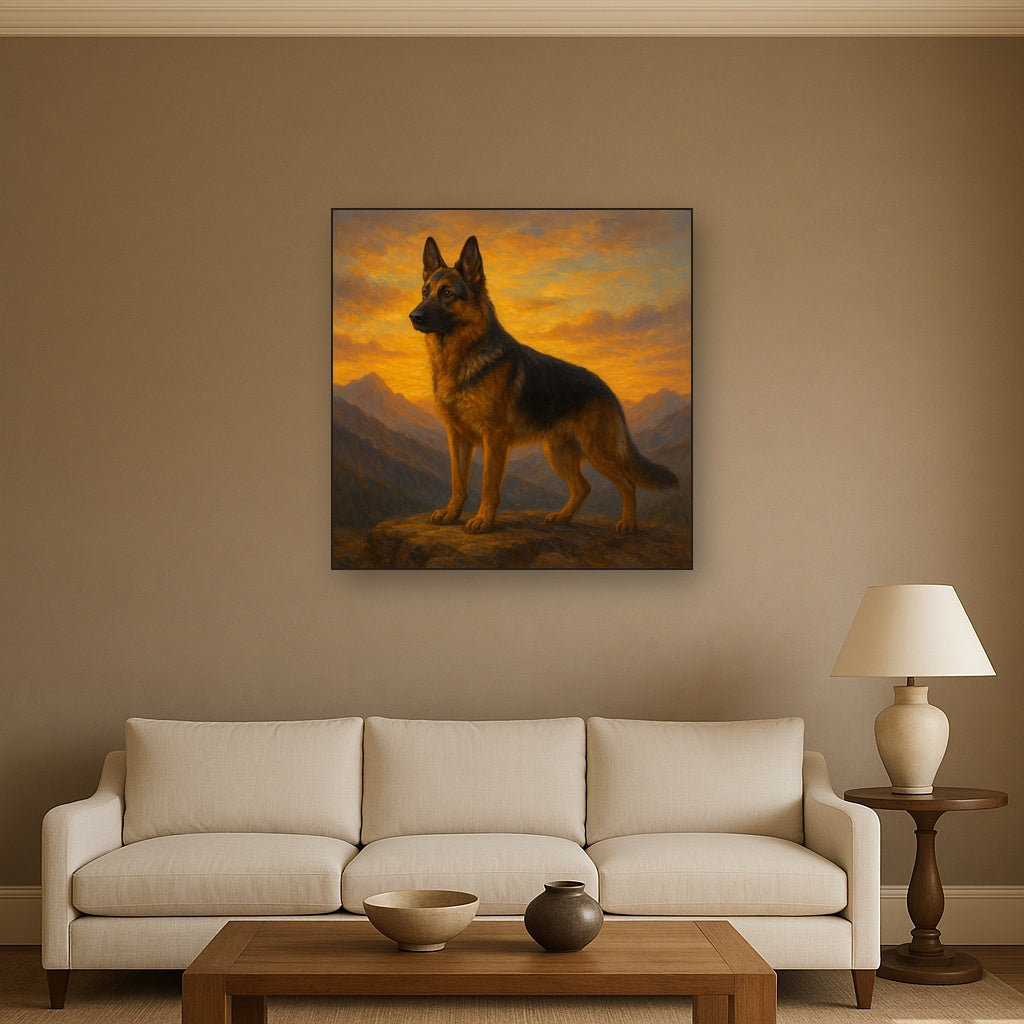 German Shepherd Standing in Alpine Sunset No. 14 Fine Art Oil Painting - View 2