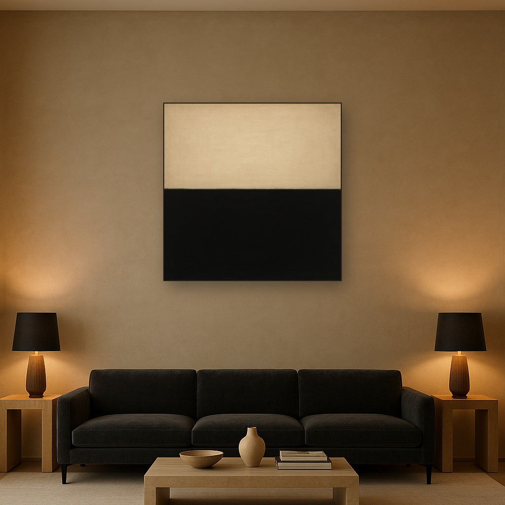 Onyx & Warm Biscuit Horizon No. 9 - Modern Fine Art Oil Painting - View 2