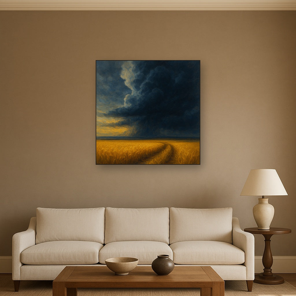 Harvest Wheatfield under Dramatic Thunderhead Sky No. 9 Fine Art Oil Painting - View 2
