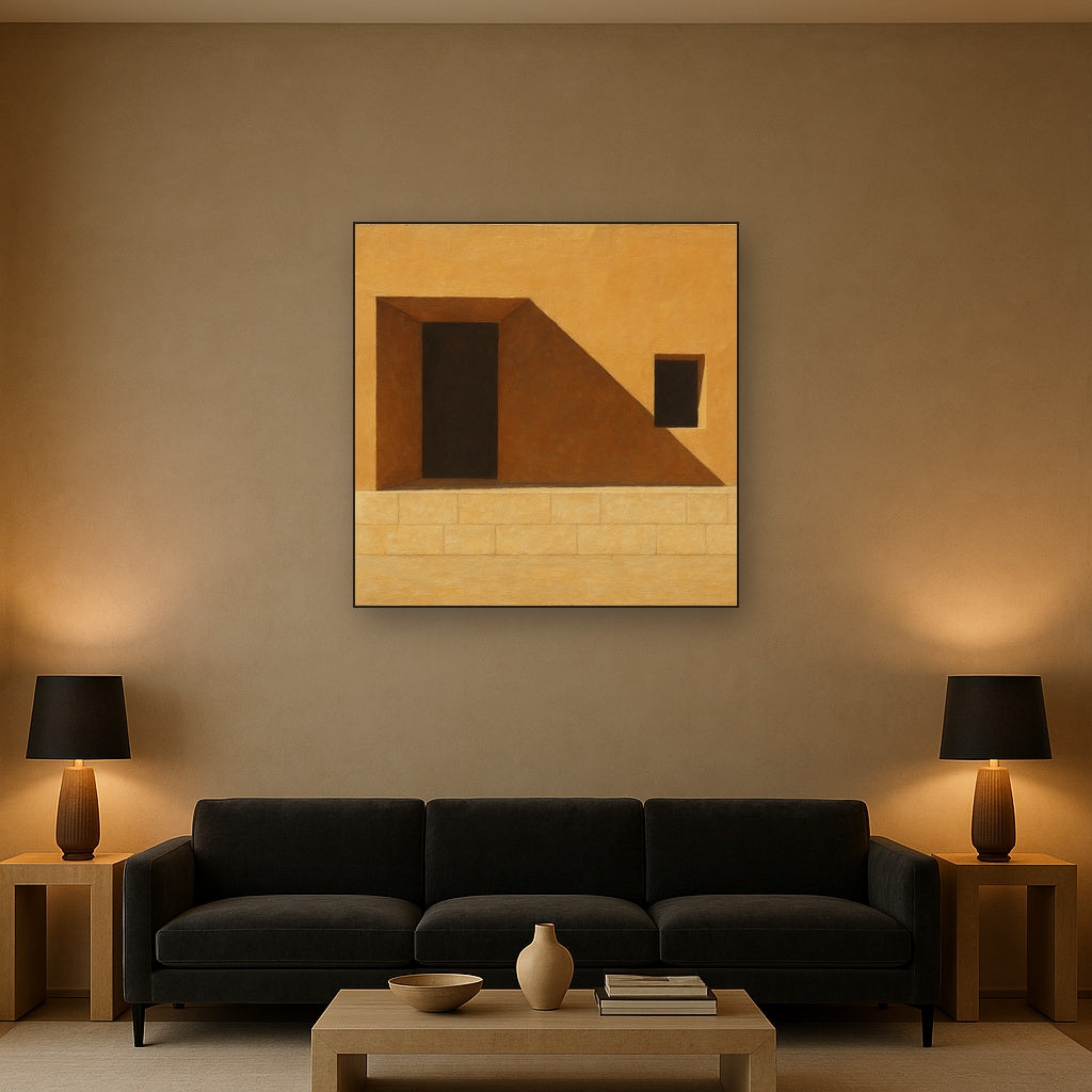 Minimalist Facade & Shadow Architectural Oil Painting - Styled in Modern Living Room