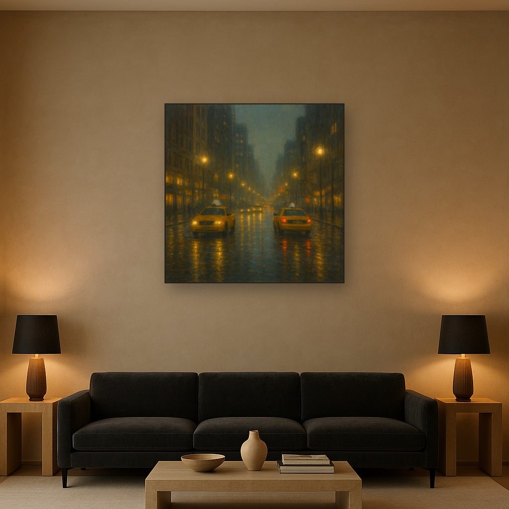 Rain-Drenched Manhattan Avenue Lights No. 18 Oil Painting - View 2
