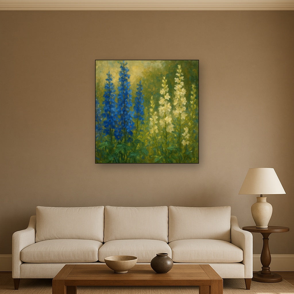Wild Blue Delphiniums & White Larkspur Garden No. 10 Fine Art Oil Painting - View 2