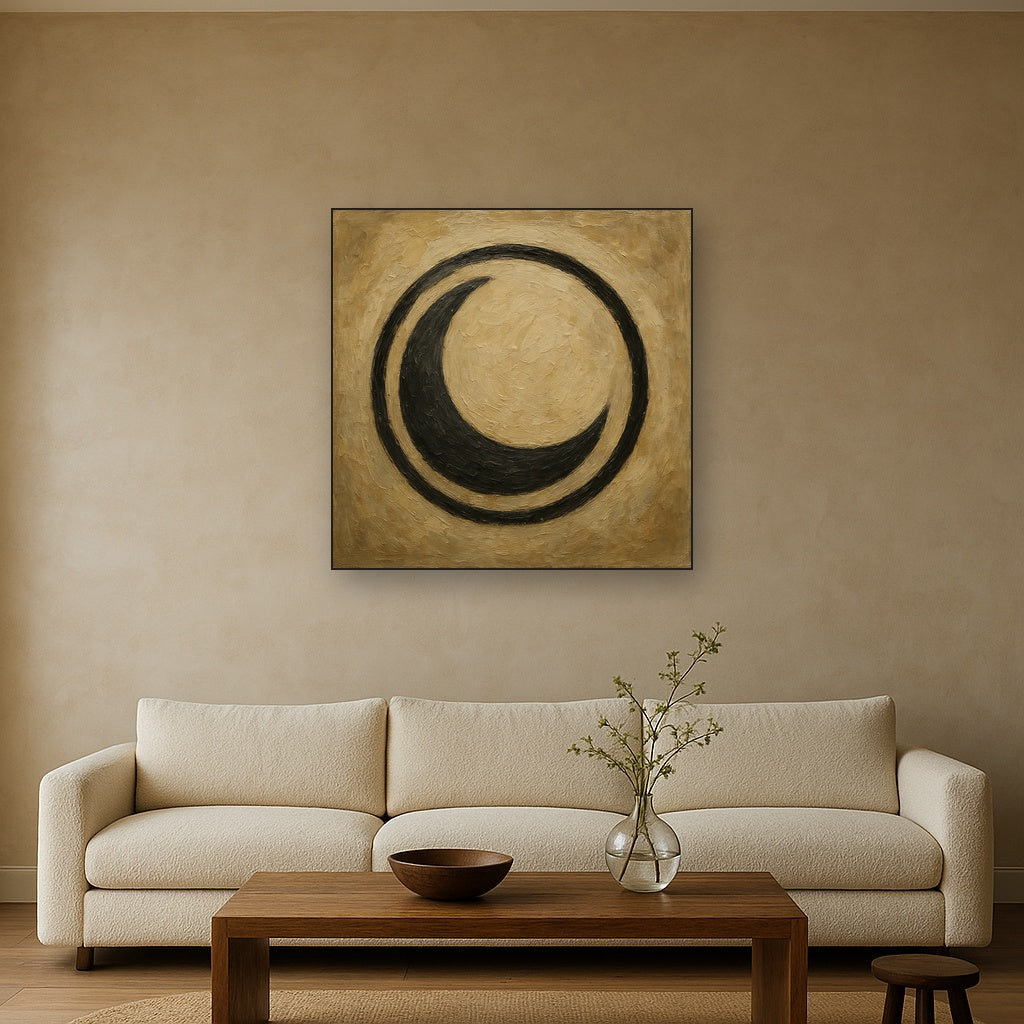 Minimalist Charcoal Crescent Oil Painting - View 2