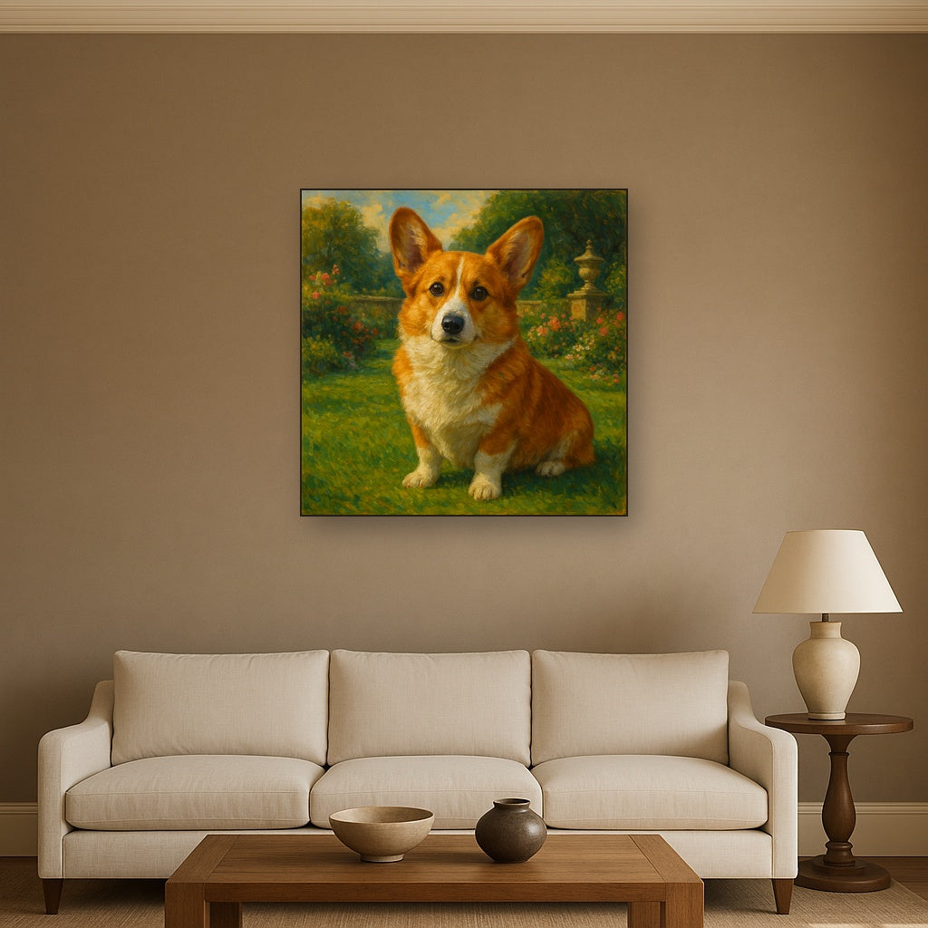 Pembroke Welsh Corgi in Royal English Garden No. 17 Fine Art Oil Painting - View 2