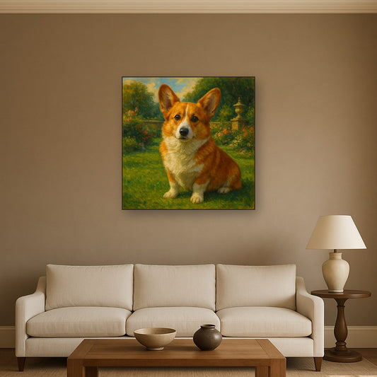 Pembroke Welsh Corgi in Royal English Garden No. 17 Fine Art Oil Painting - View 2
