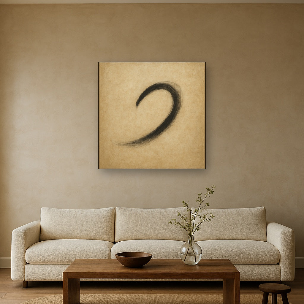 Aged Rice Paper & Charcoal Calligraphic Balance No. 27 Oil Painting - View 2
