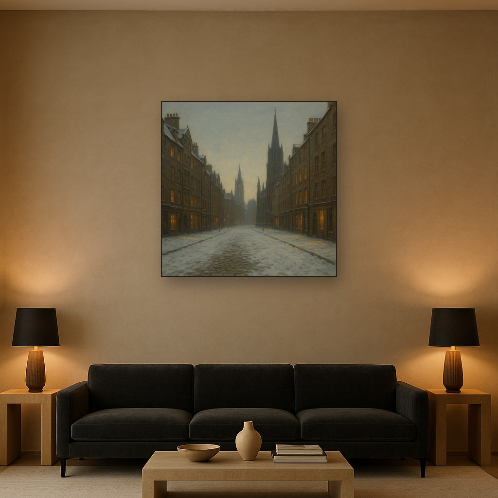 Edinburgh Old Town Royal Mile in Snow No. 16 Oil Painting - View 2