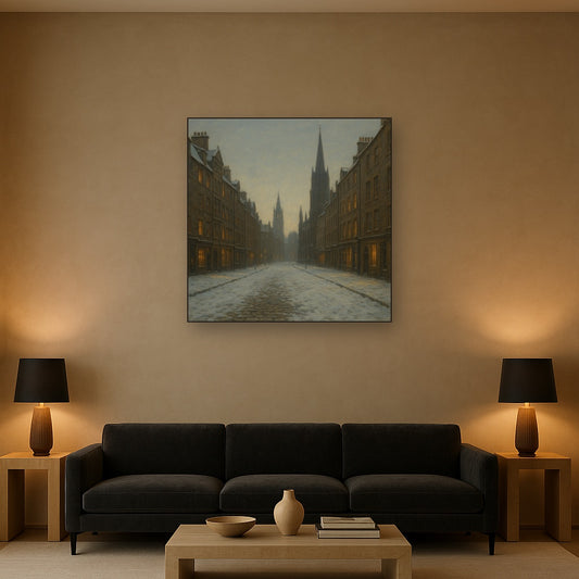 Edinburgh Old Town Royal Mile in Snow No. 16 Oil Painting - View 2