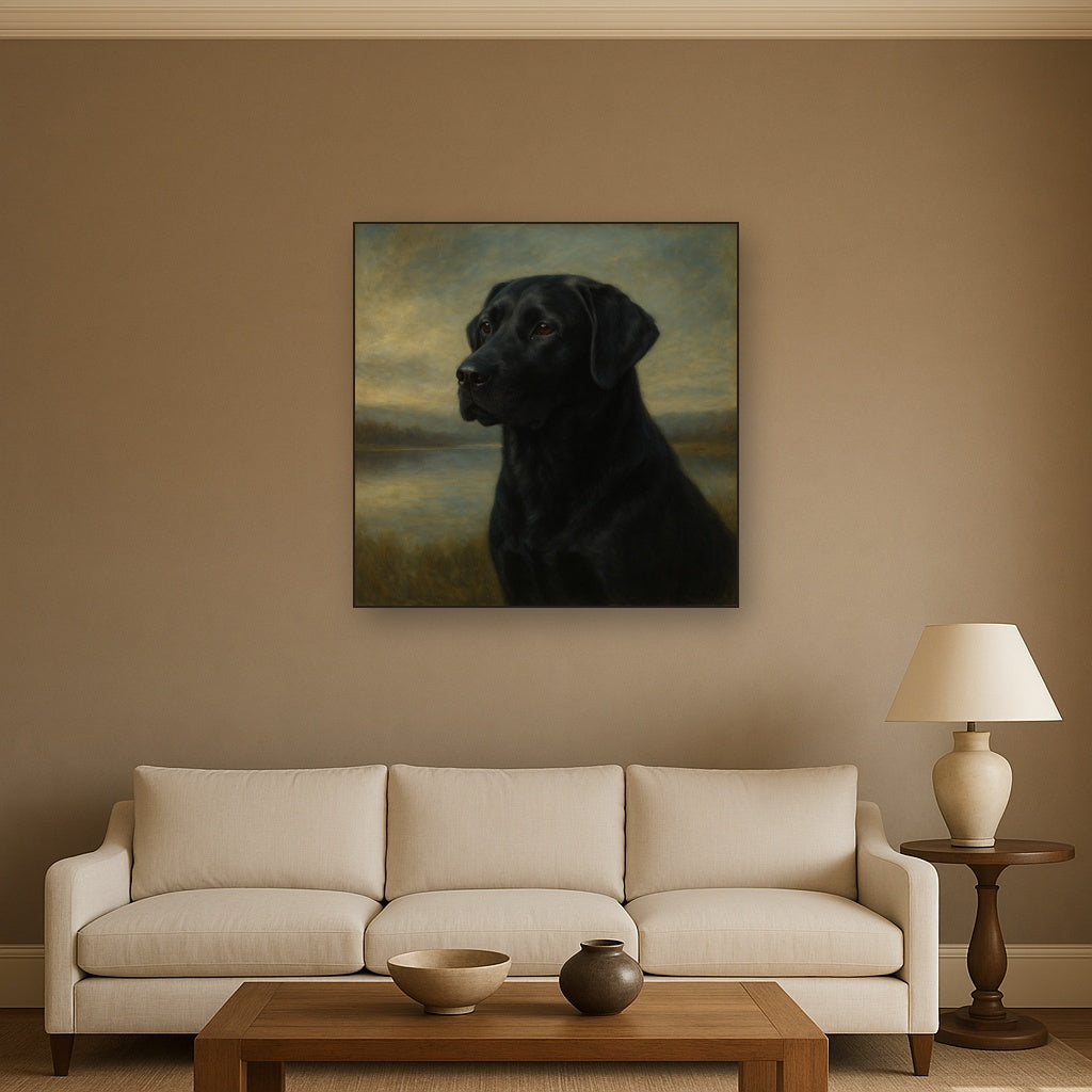 Black Labrador Retriever by Misty Lake Horizon No. 17 Fine Art Oil Painting - View 2