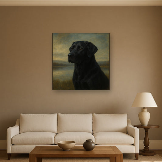 Black Labrador Retriever by Misty Lake Horizon No. 17 Fine Art Oil Painting - View 2